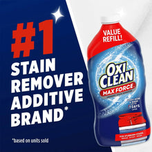 Laundry stain remover refill bottle with red cap and blue label