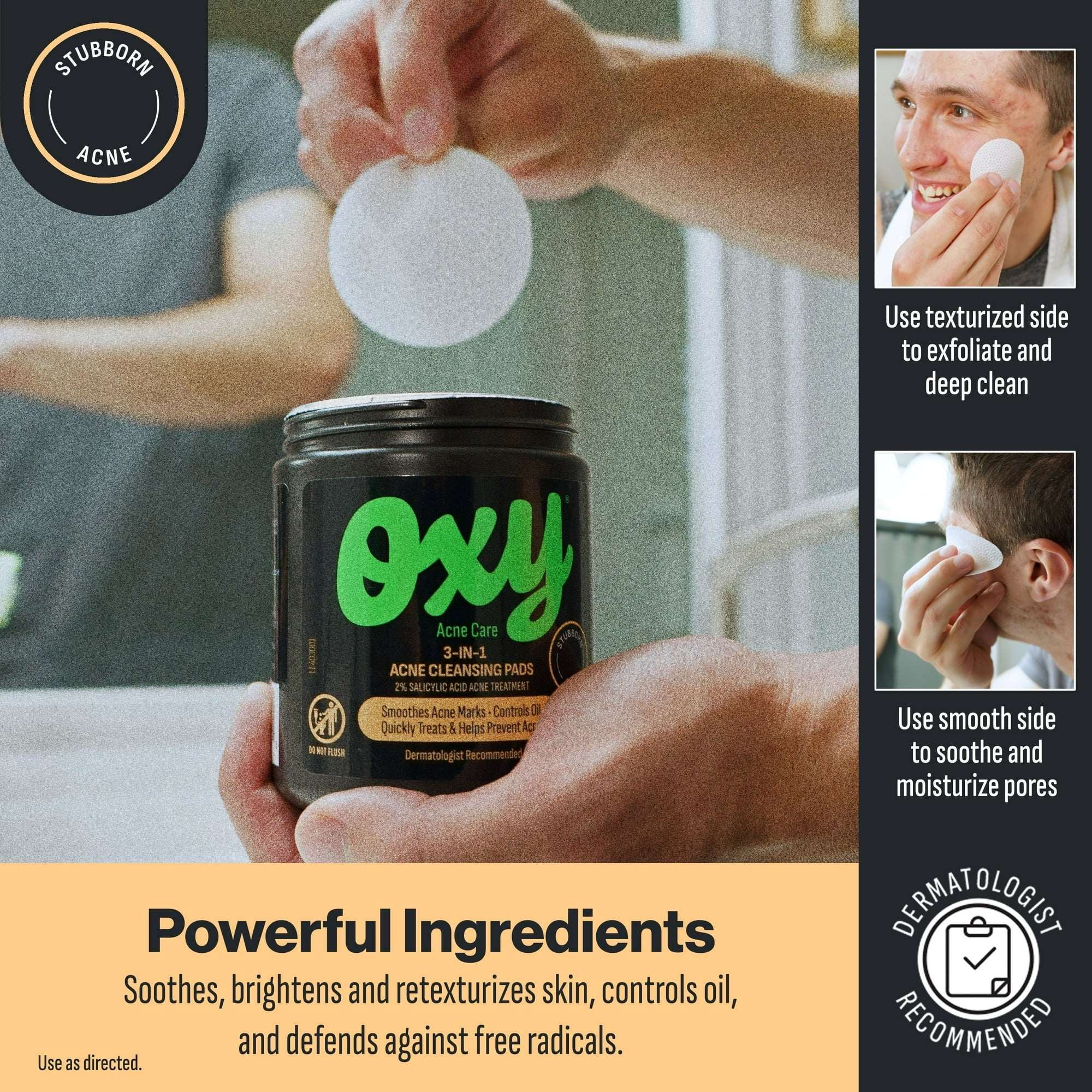 Oxy 3-IN-1 Acne Facial Cleansing Pads, Salicylic Acid, 90 Pads
