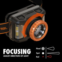 Headlamp spotlight with orange focus dial for flood and spot light modes
