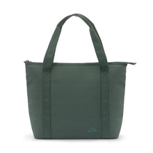 Forest green soft cooler tote bag with top handles and zippered closure