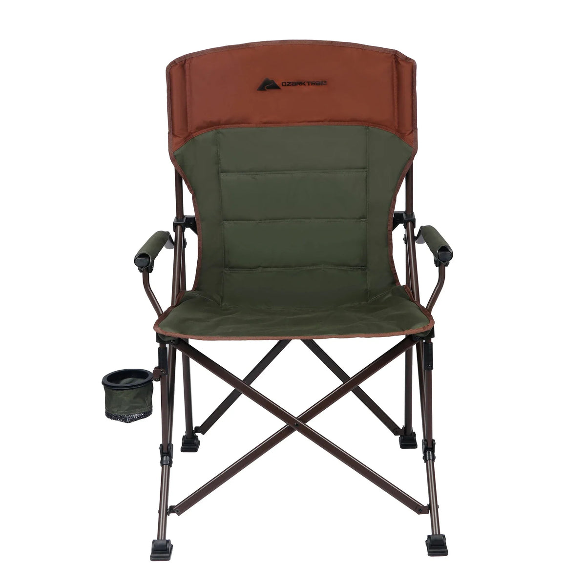Ozark Trail Heavy Duty Hard Arm Camp Chair with Adjustable Cupholder, Tensioned Seat Farbic, Brown - USA MEGA SHOP