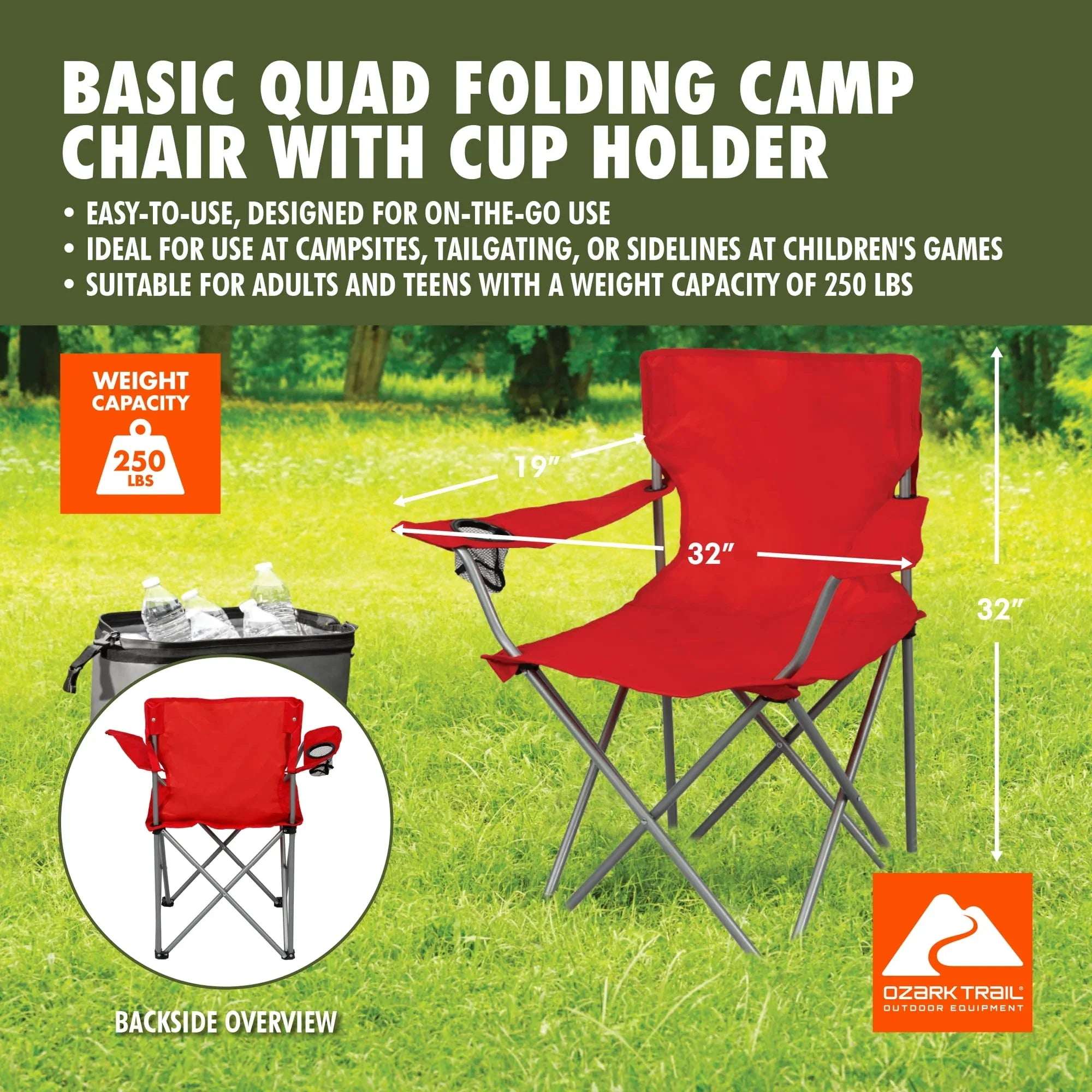 Ozark Trail Quad Folding Camp Chair with Cup Holder