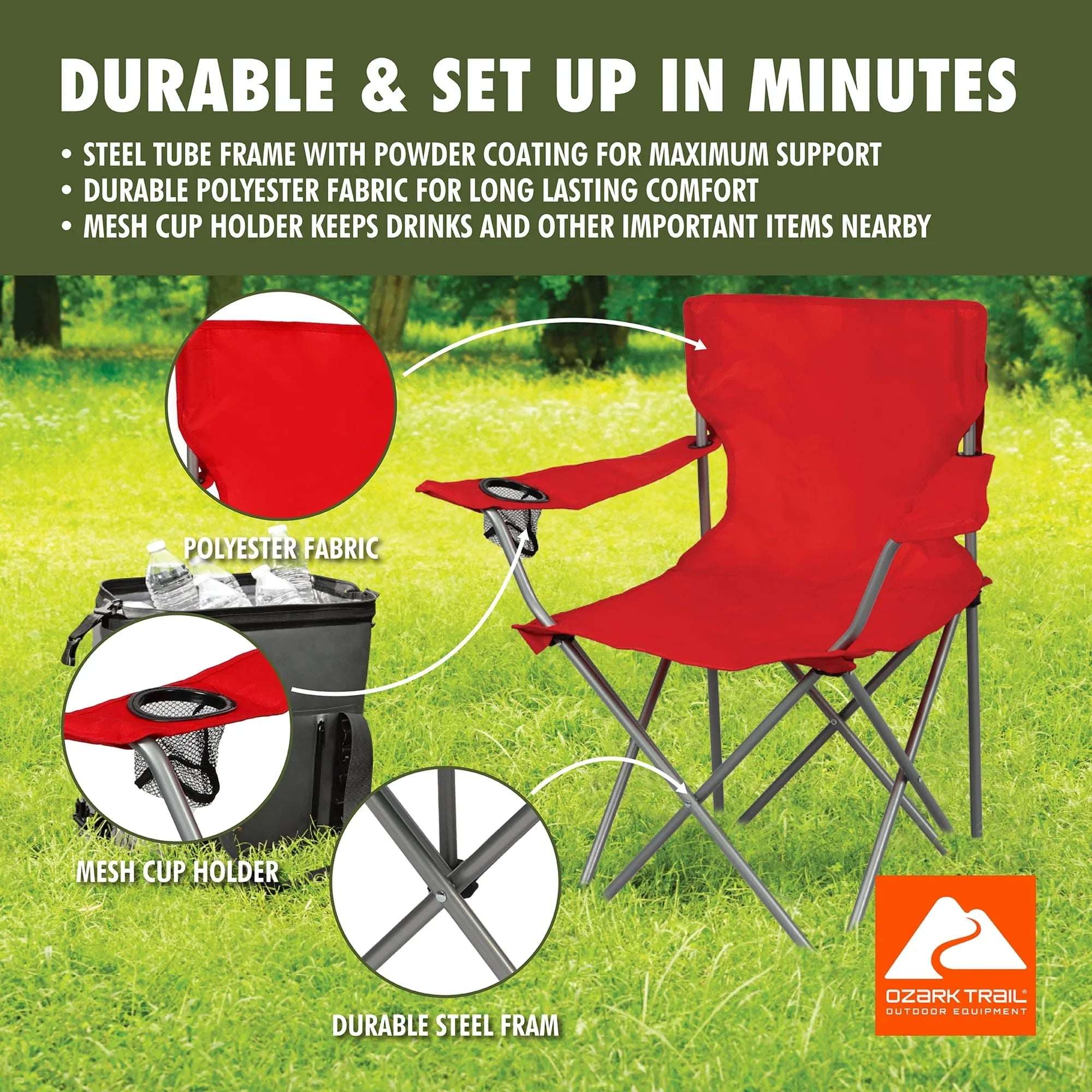 Ozark Trail Quad Folding Camp Chair with Cup Holder