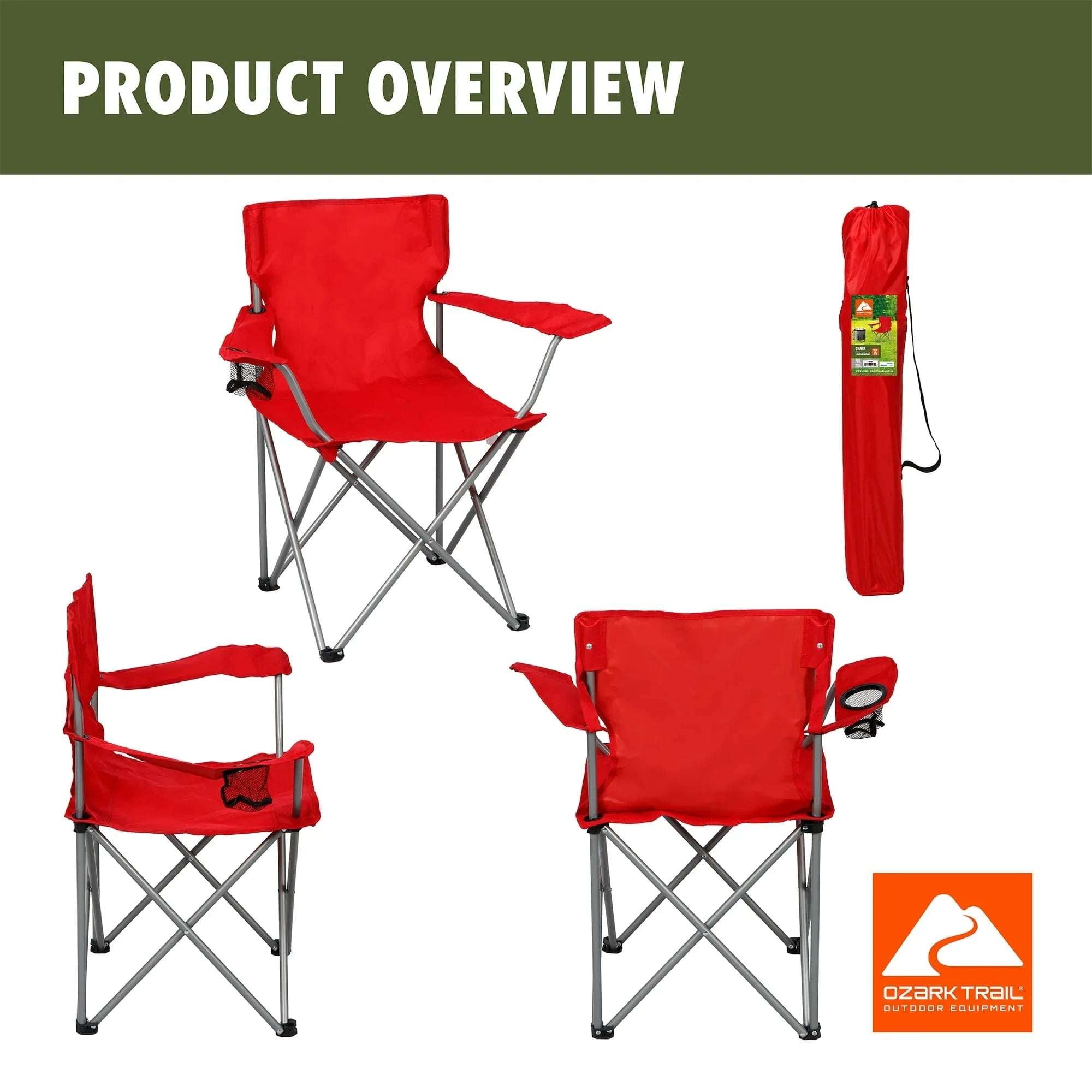 Ozark Trail Quad Folding Camp Chair with Cup Holder