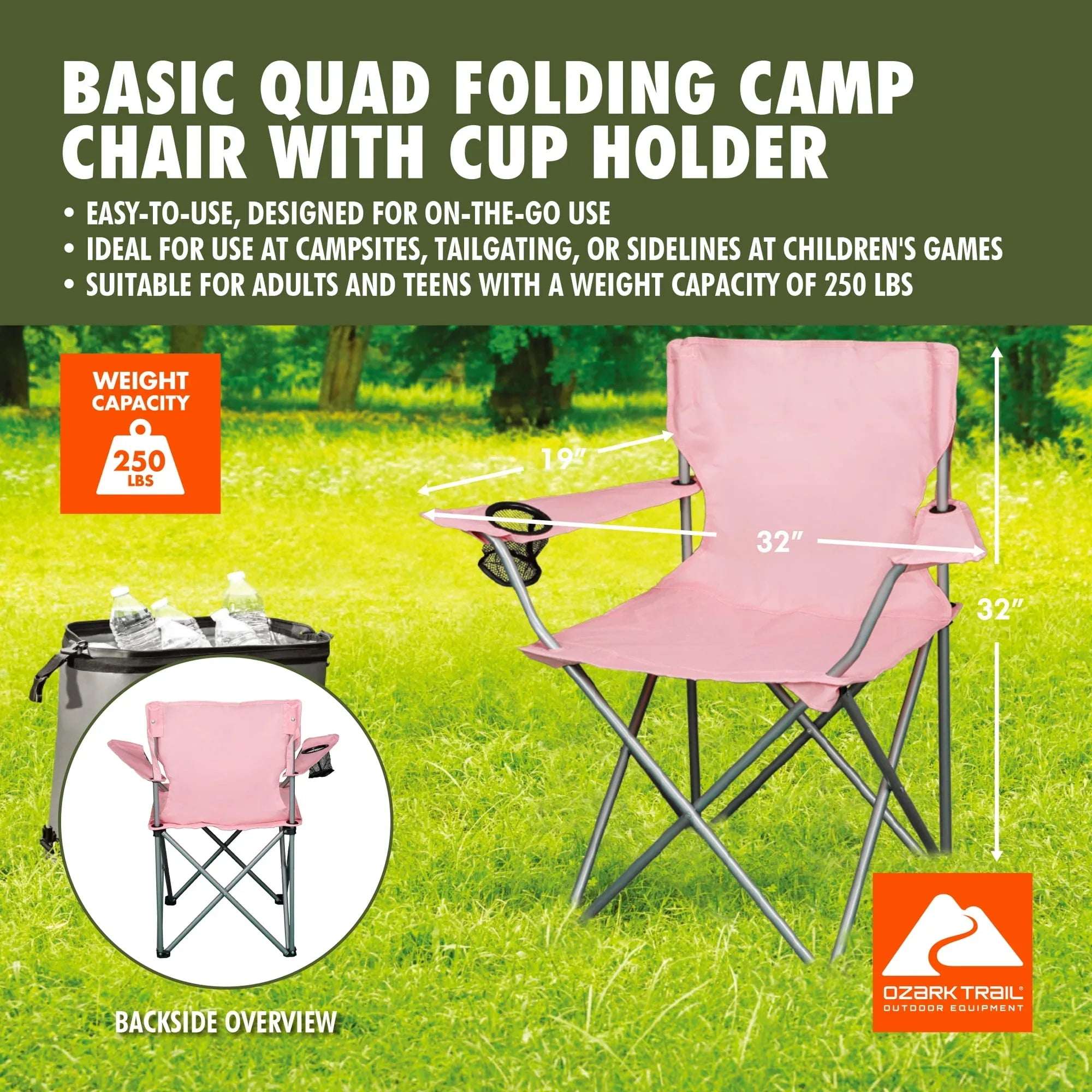 Ozark Trail Quad Folding Camp Chair with Cup Holder