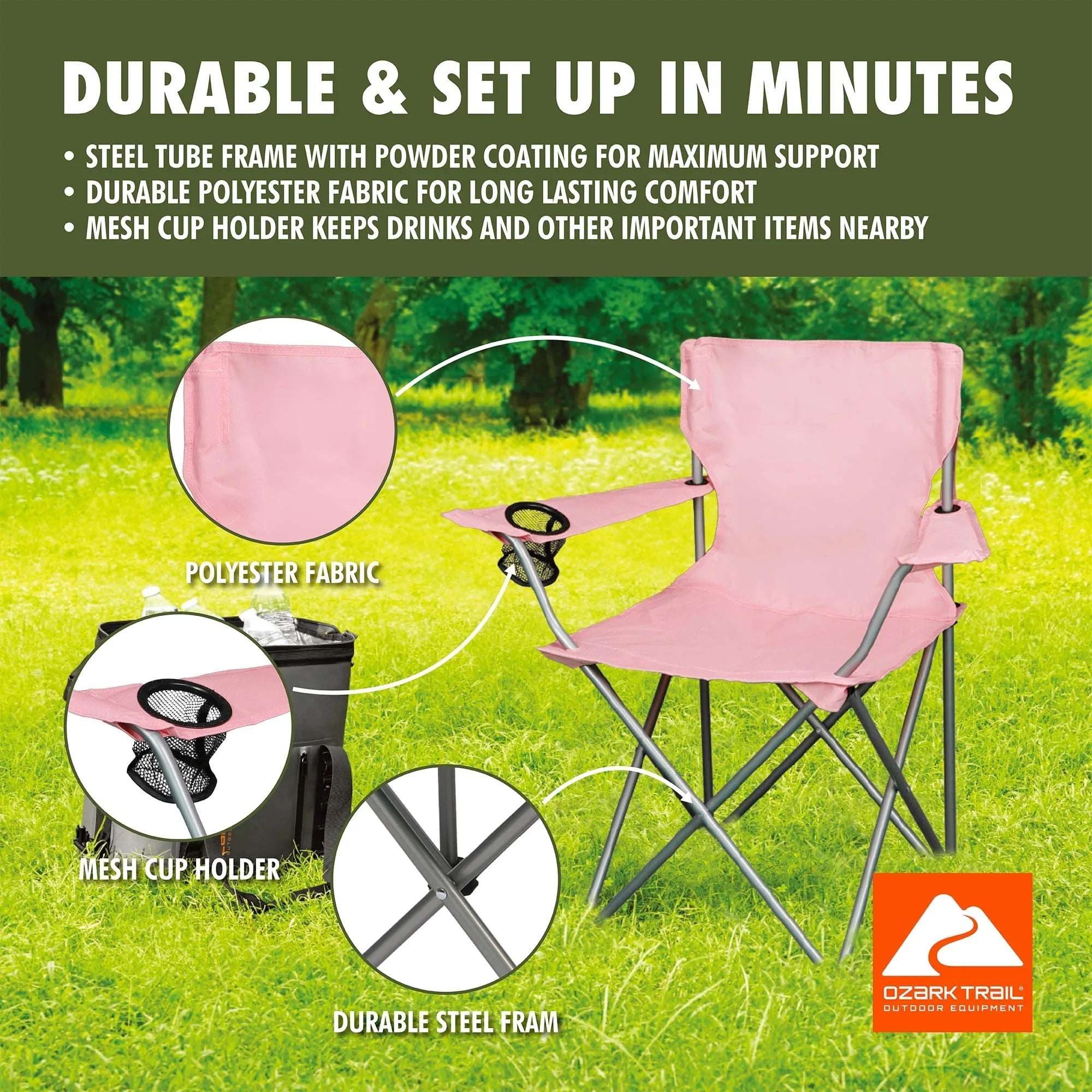 Ozark Trail Quad Folding Camp Chair with Cup Holder