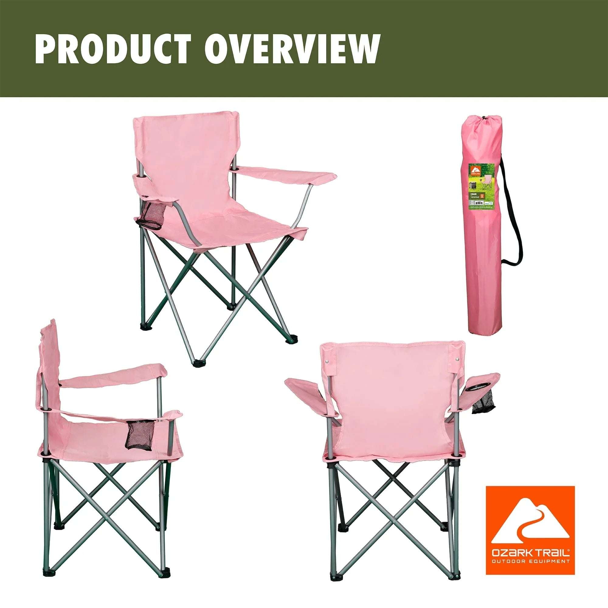 Ozark Trail Quad Folding Camp Chair with Cup Holder