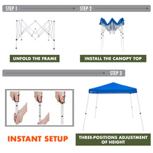Pop-up canopy setup steps showing frame unfolding and canopy top installation