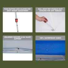 Canopy feature panels showing push-button leg and waterproof fabric detail