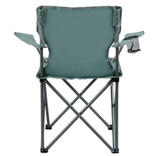 Folding camp chair, green seat with cup holder side mesh pocket, black legs