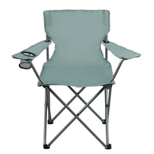 Folding camp chair with cup holder, green seat and back, black folding frame