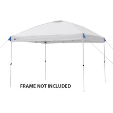 White 10x10 instant canopy top fabric with side panels and blue corner accents