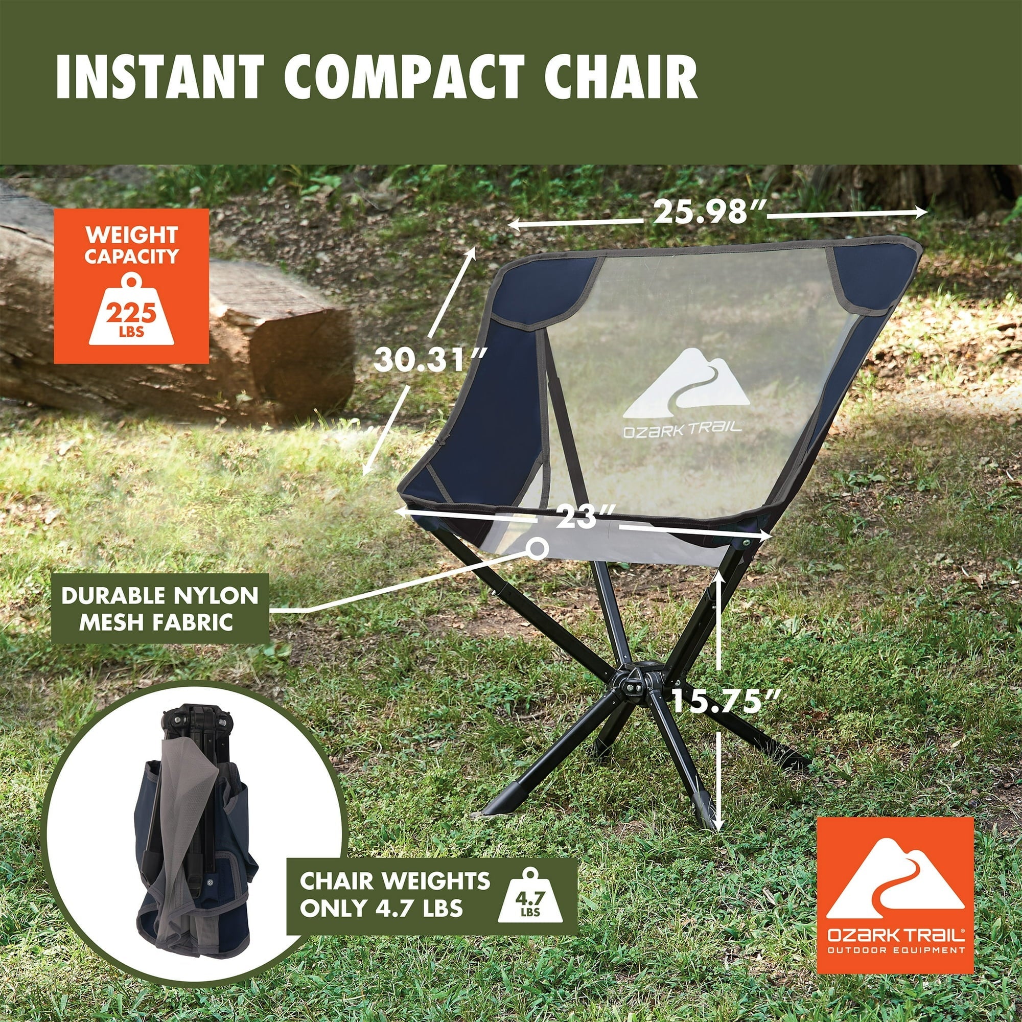 Ozark Trail Adult Instant Compact Chair, Navy