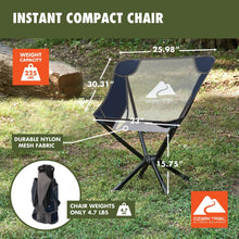 Navy instant compact folding chair with mesh seat and black folding frame