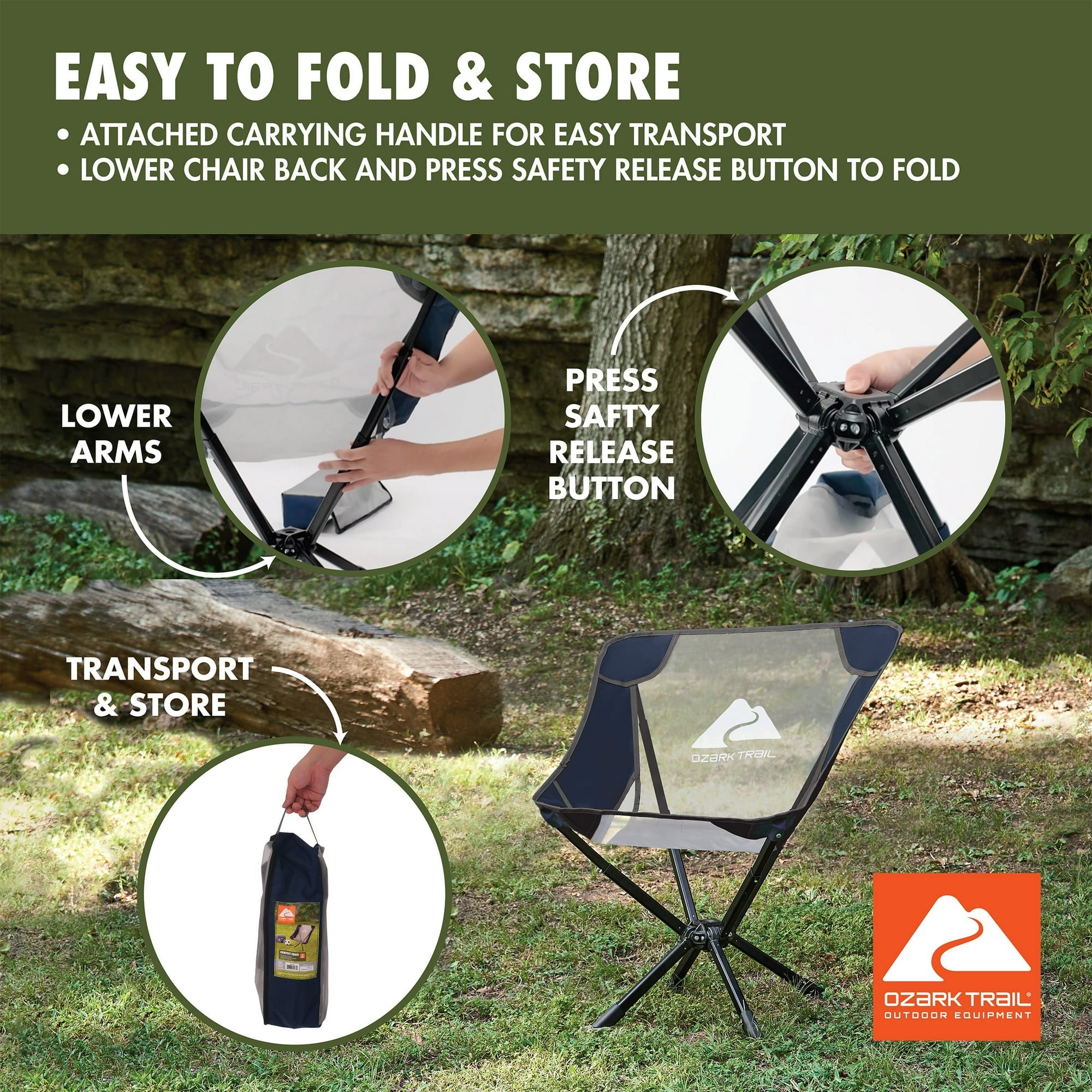 Ozark Trail Adult Instant Compact Chair, Navy