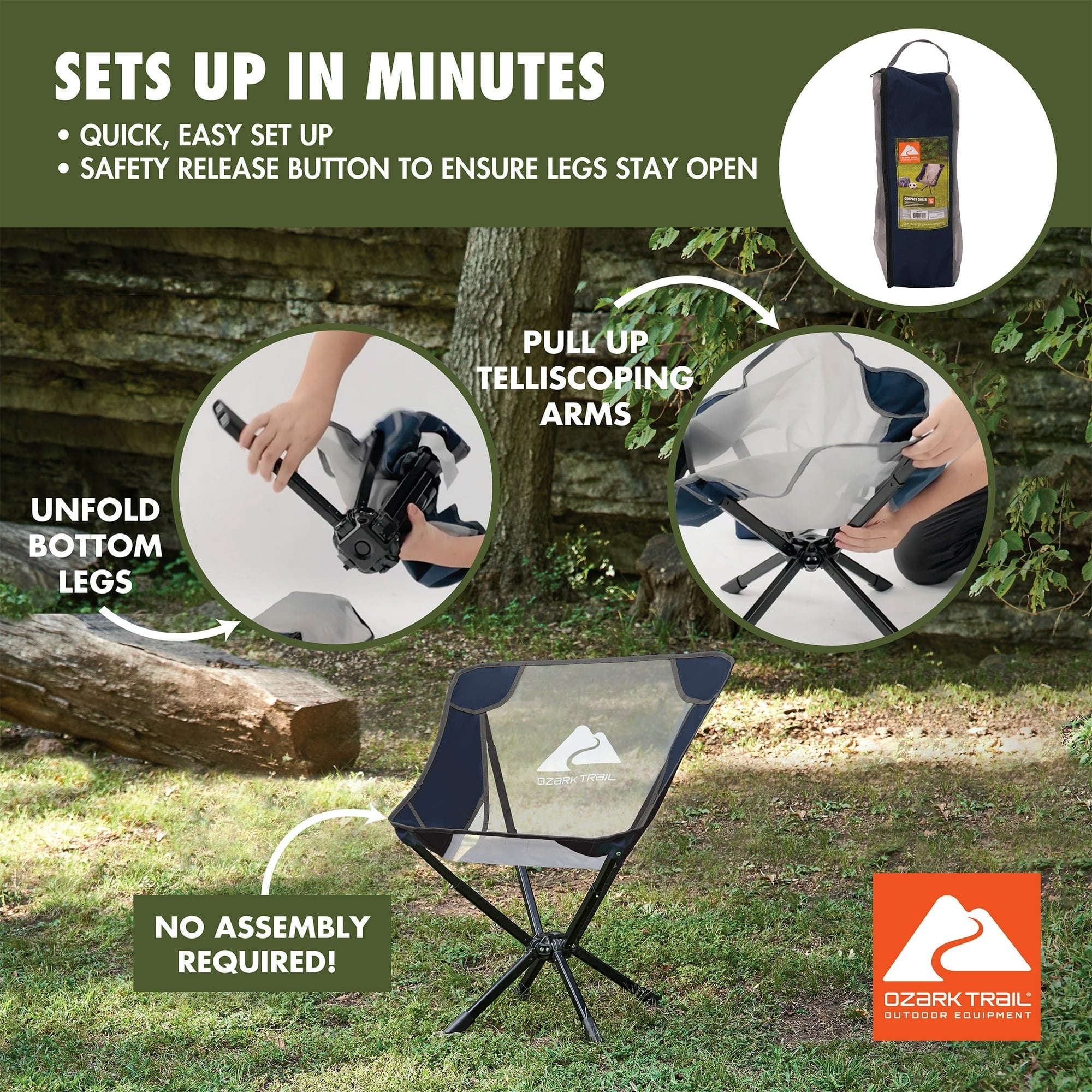 Ozark Trail Adult Instant Compact Chair, Navy