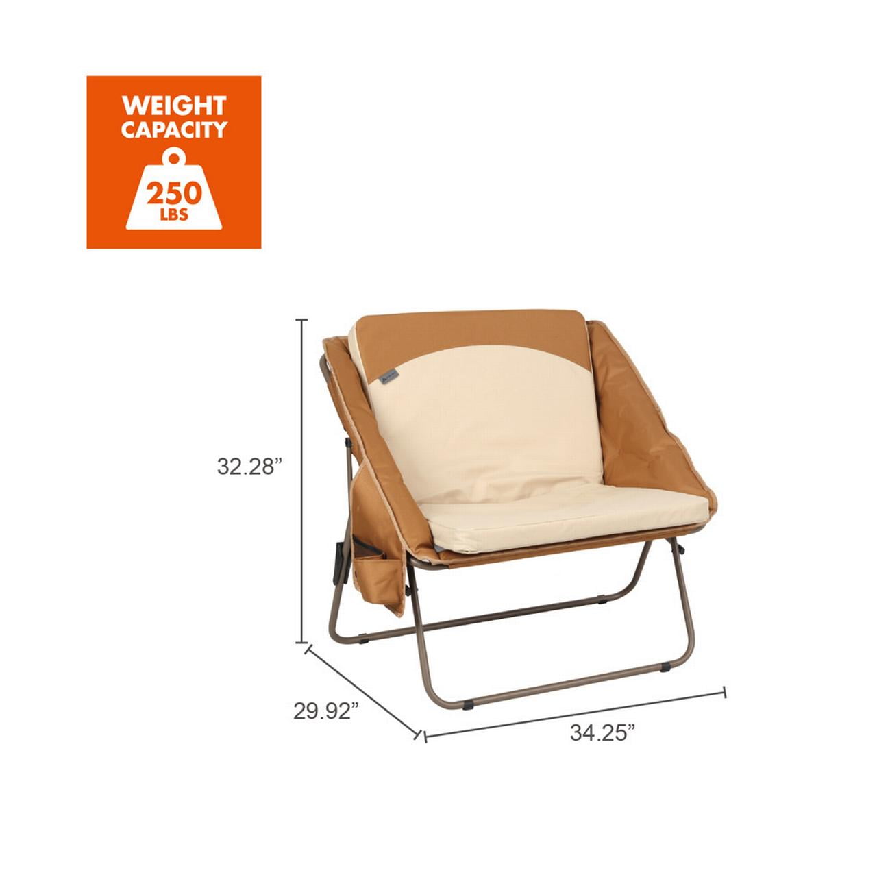 Ozark Trail Padded Foldable Camping Glamping Chair with Side Storage, Brown and Beige, Adult