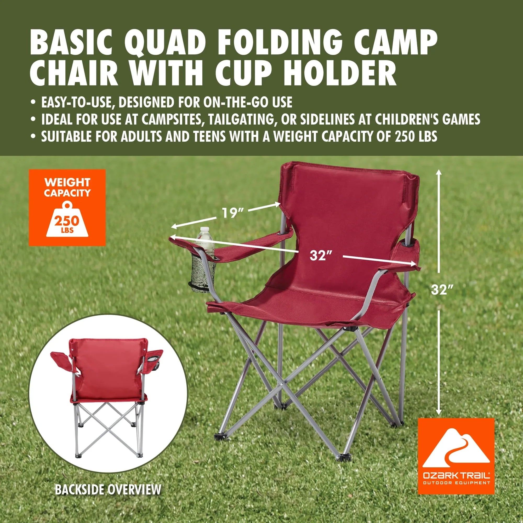 Ozark Trail Quad Folding Camp Chair with Cup Holder