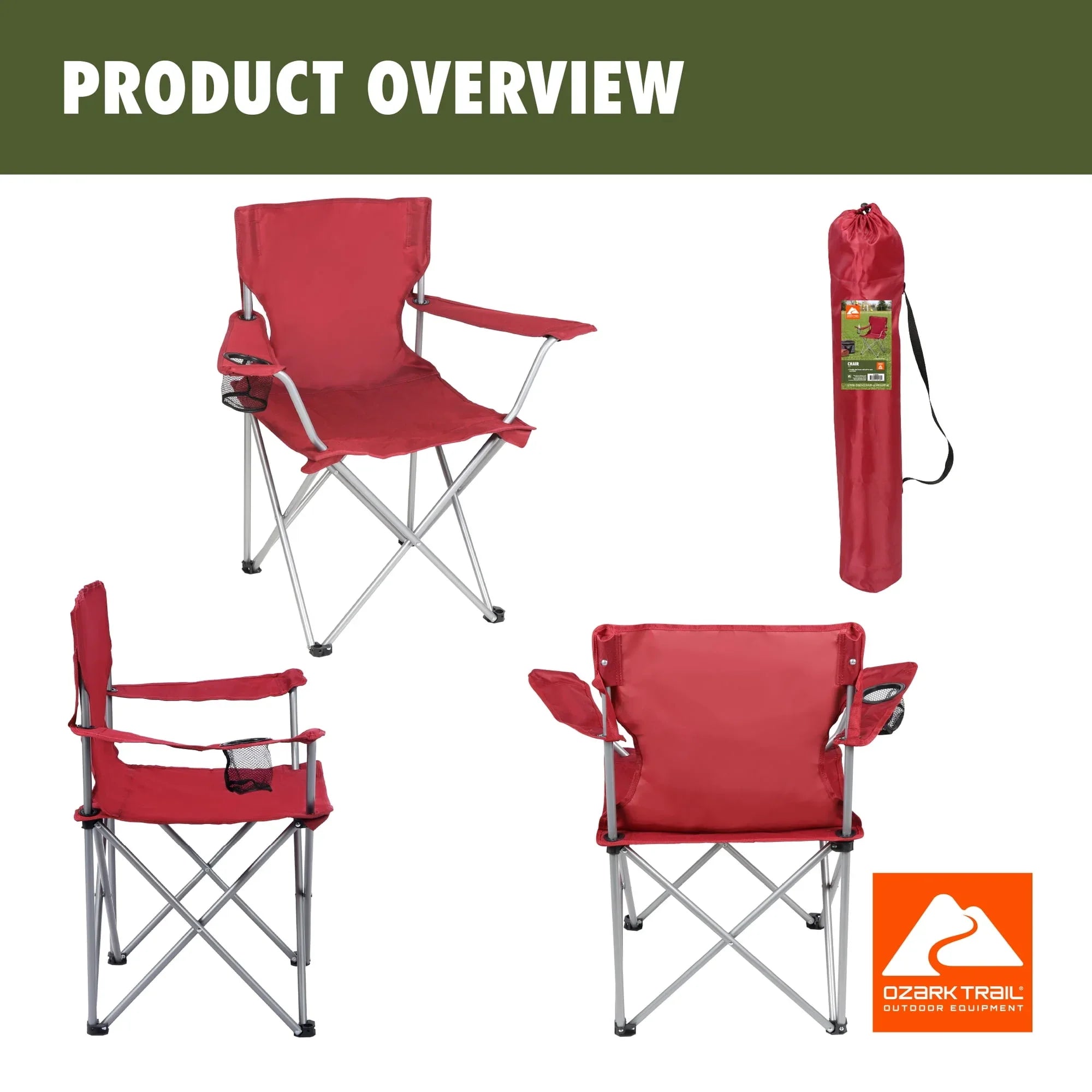 Ozark Trail Quad Folding Camp Chair with Cup Holder