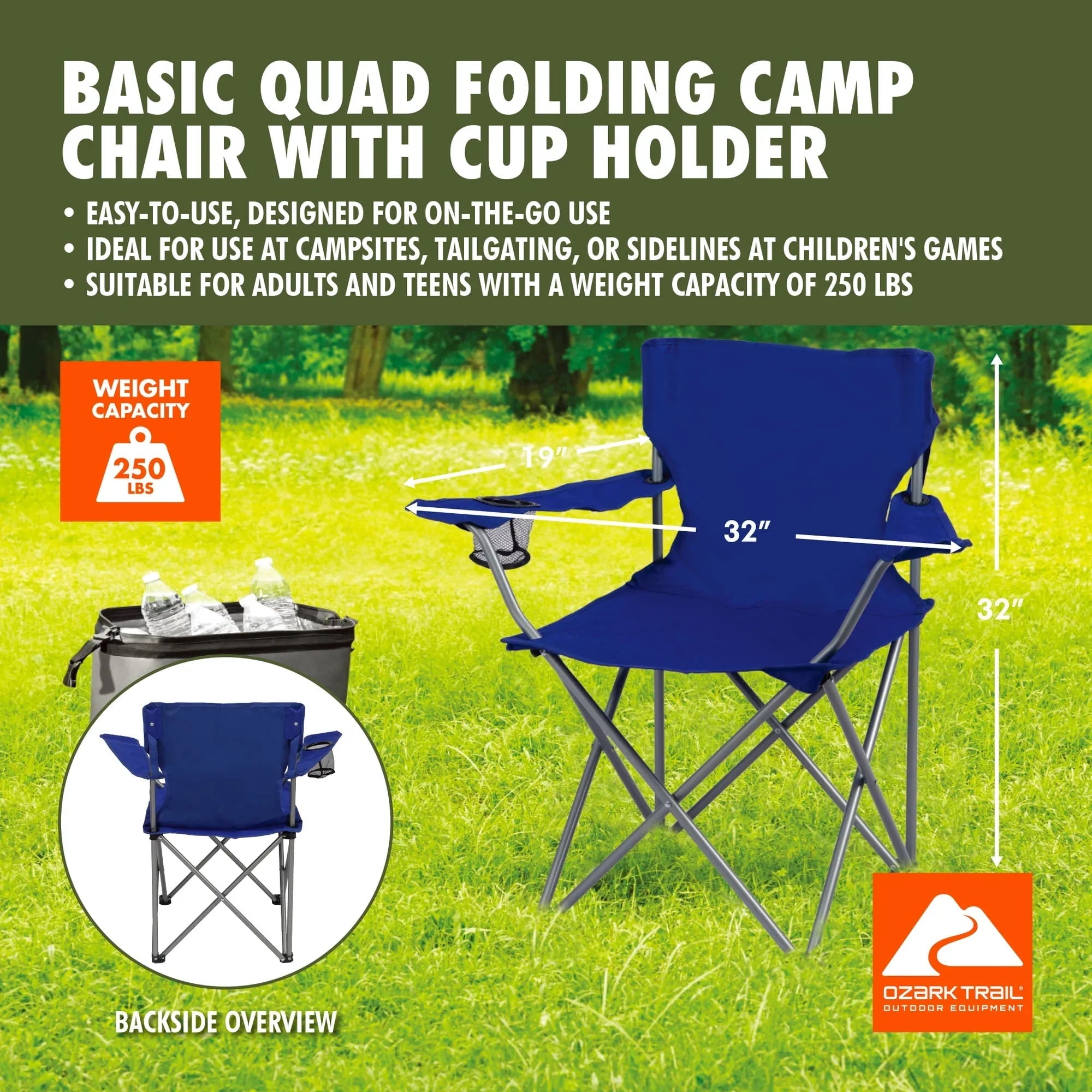 Ozark Trail Quad Folding Camp Chair with Cup Holder
