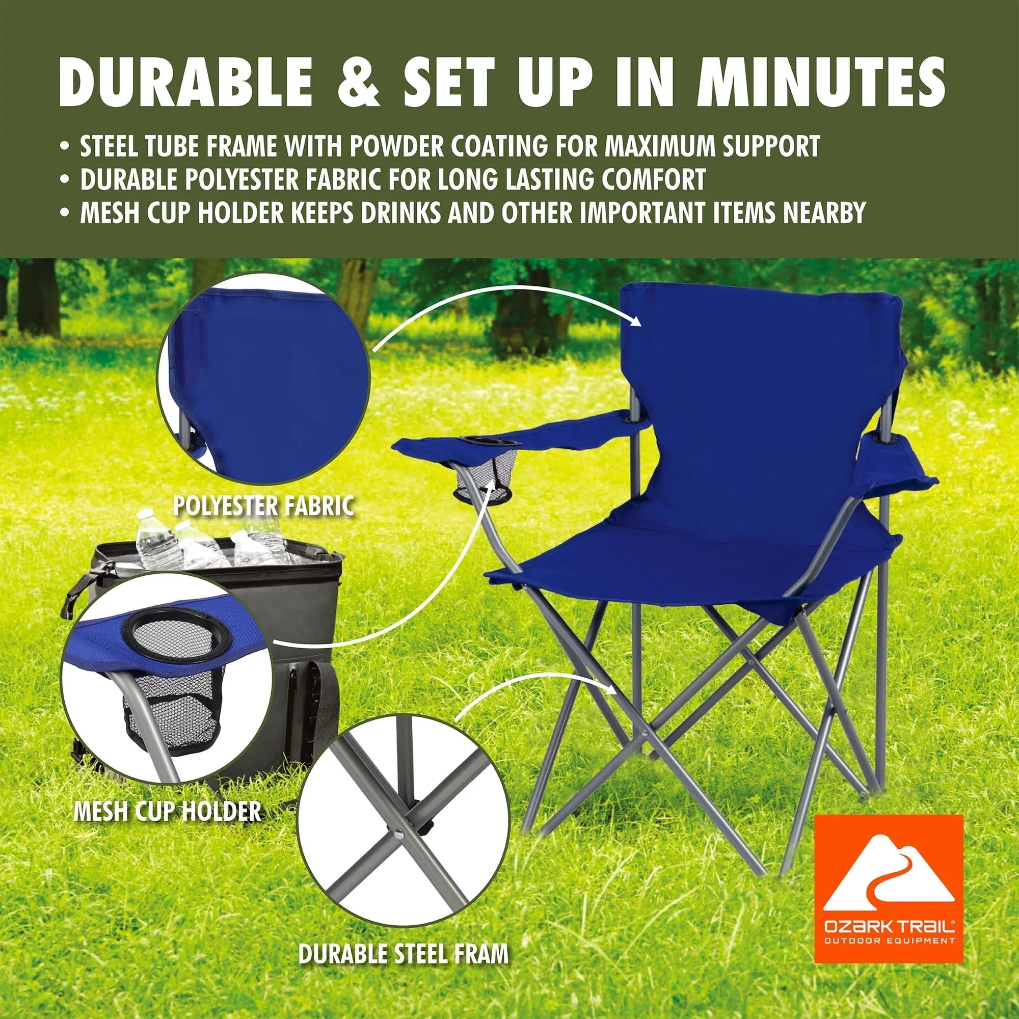 Ozark Trail Quad Folding Camp Chair with Cup Holder