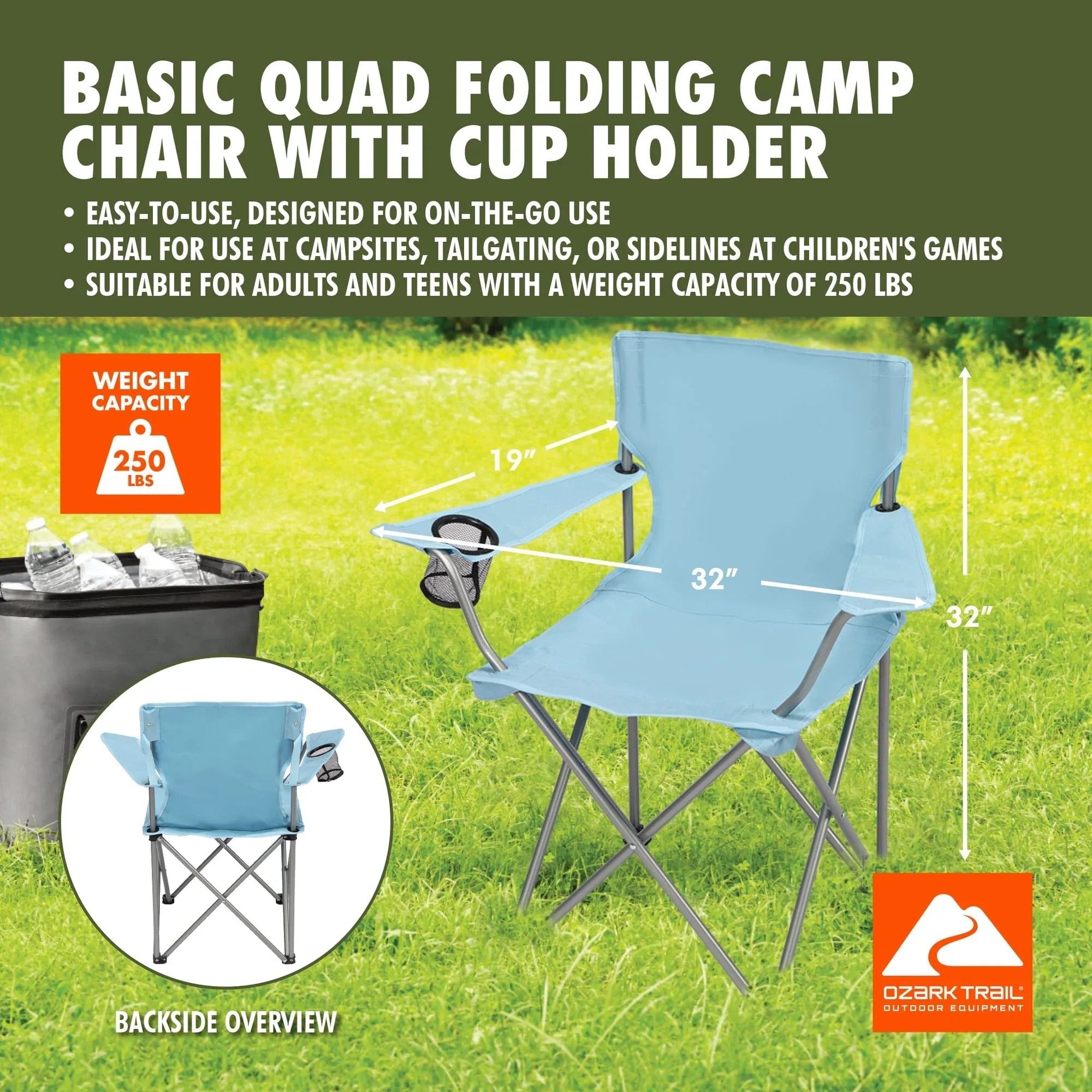Ozark Trail Quad Folding Camp Chair with Cup Holder