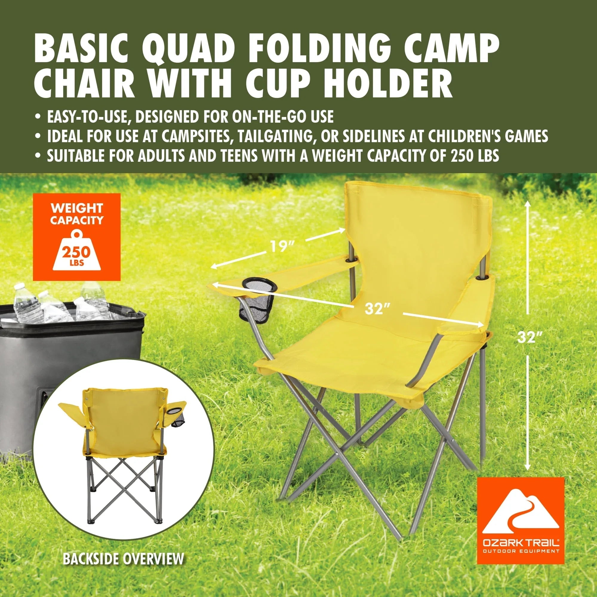 Ozark Trail Quad Folding Camp Chair with Cup Holder
