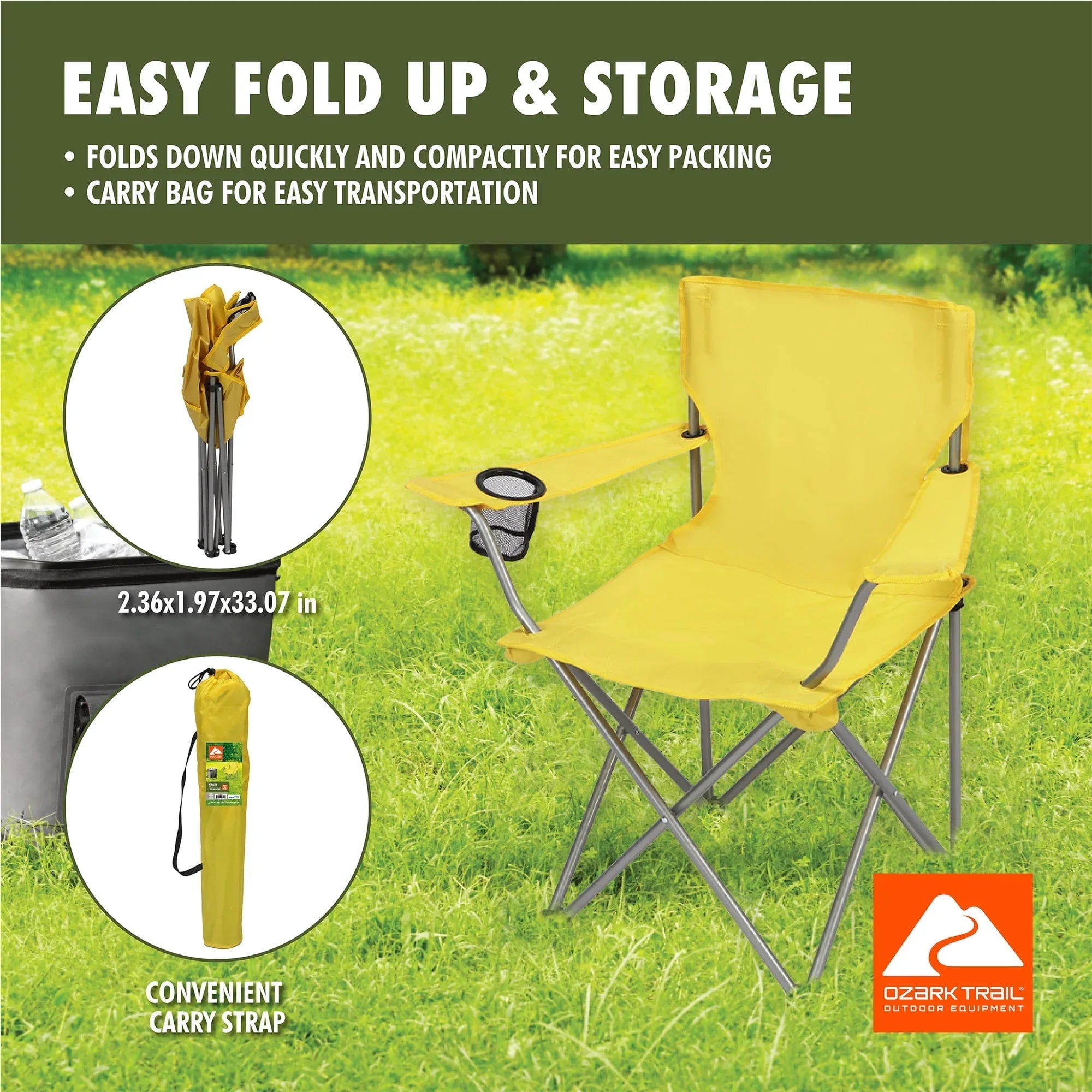 Ozark Trail Quad Folding Camp Chair with Cup Holder