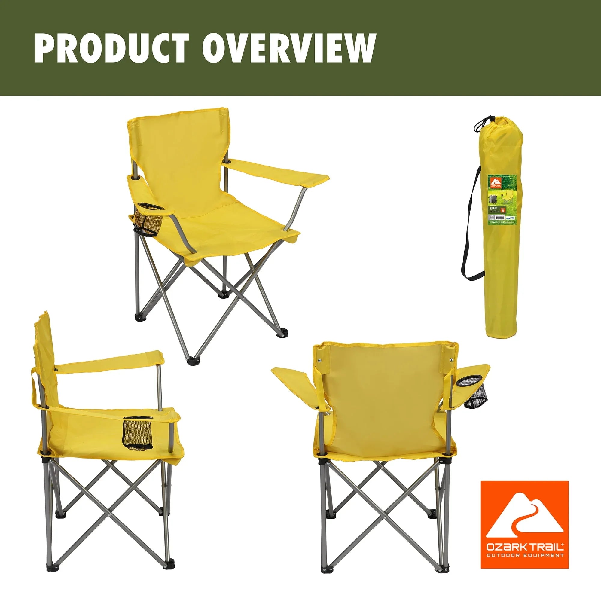 Ozark Trail Quad Folding Camp Chair with Cup Holder