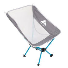 Ozark Trail ultralight backpacking chair with turquoise frame, gray mesh seat and back