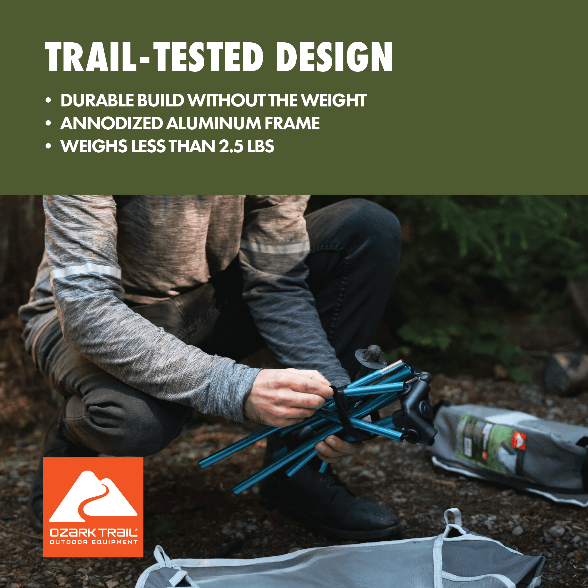Ozark Trail Ultra-lightweight Backpacking Chair with Carry Bag, Turquoise Sea Frame