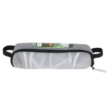 Gray carry bag with black handles and zipper, for ultralight backpacking chair