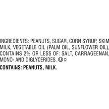 Ingredients panel listing peanuts, sugar, corn syrup, milk, and vegetable oil