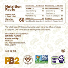 Nutrition Facts panel for peanut powder with ingredients and made in USA text