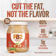 PB2 crunchy powdered peanut butter jar with cream-colored powder and peanut pieces