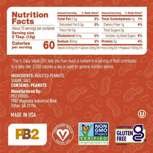 PB2 crunchy powdered peanut butter jar back label with Nutrition Facts and icons