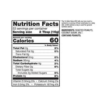 Nutrition Facts panel for roasted peanut powder, 60 calories per serving