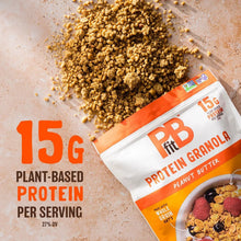 Peanut butter protein granola pouch with 15 g plant-based protein per serving label