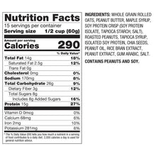 Nutrition facts label for protein granola with serving size and calories information