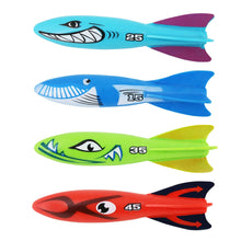 Kids diving torpedo pool toys, four colorful fish-shaped dart toys with action eyes