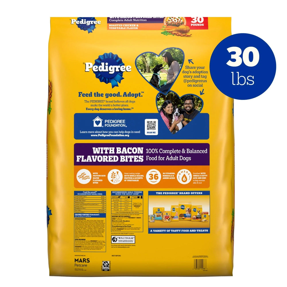 Pedigree Adult Dry Dog Food Roasted Chicken & Vegetable Flavor With Bacon Flavored Bites - USA MEGA SHOP