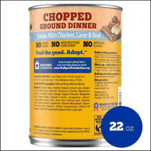 Pedigree chopped ground dinner dog wet food can, chicken liver and beef, 22 oz