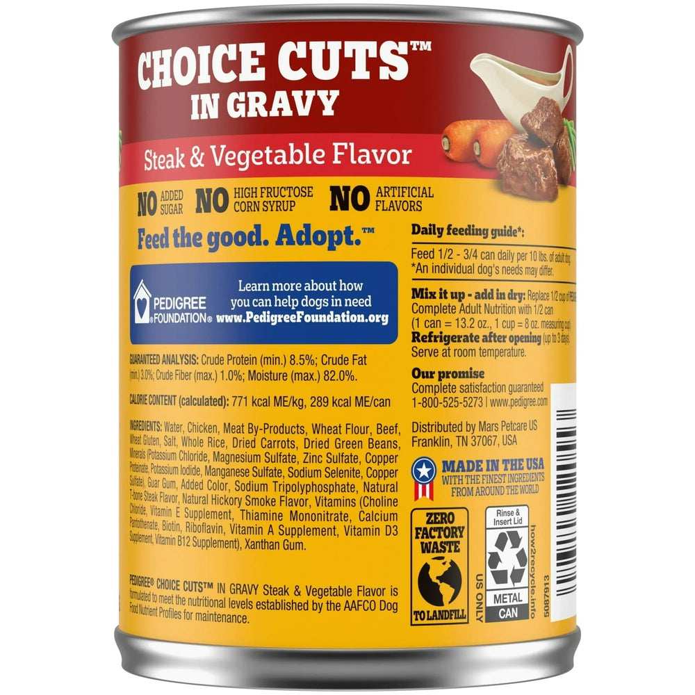 Pedigree Choice Cuts In Gravy Adult Wet Dog Food Steak & Vegetable Flavor, 13.2 oz Cans 12 Pack - USA MEGA SHOP