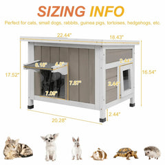 PETSCOSSET Outdoor Cat House, Weatherproof Solid Wood Cat Shelter with Openable Roof for Small Animals