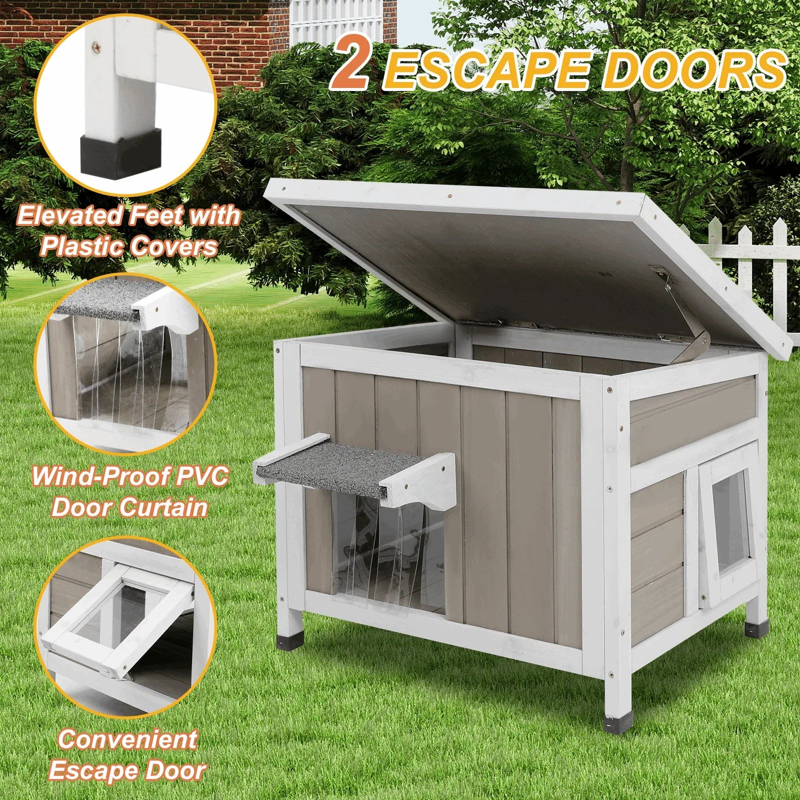PETSCOSSET Outdoor Cat House, Weatherproof Solid Wood Cat Shelter with Openable Roof for Small Animals - USA MEGA SHOP