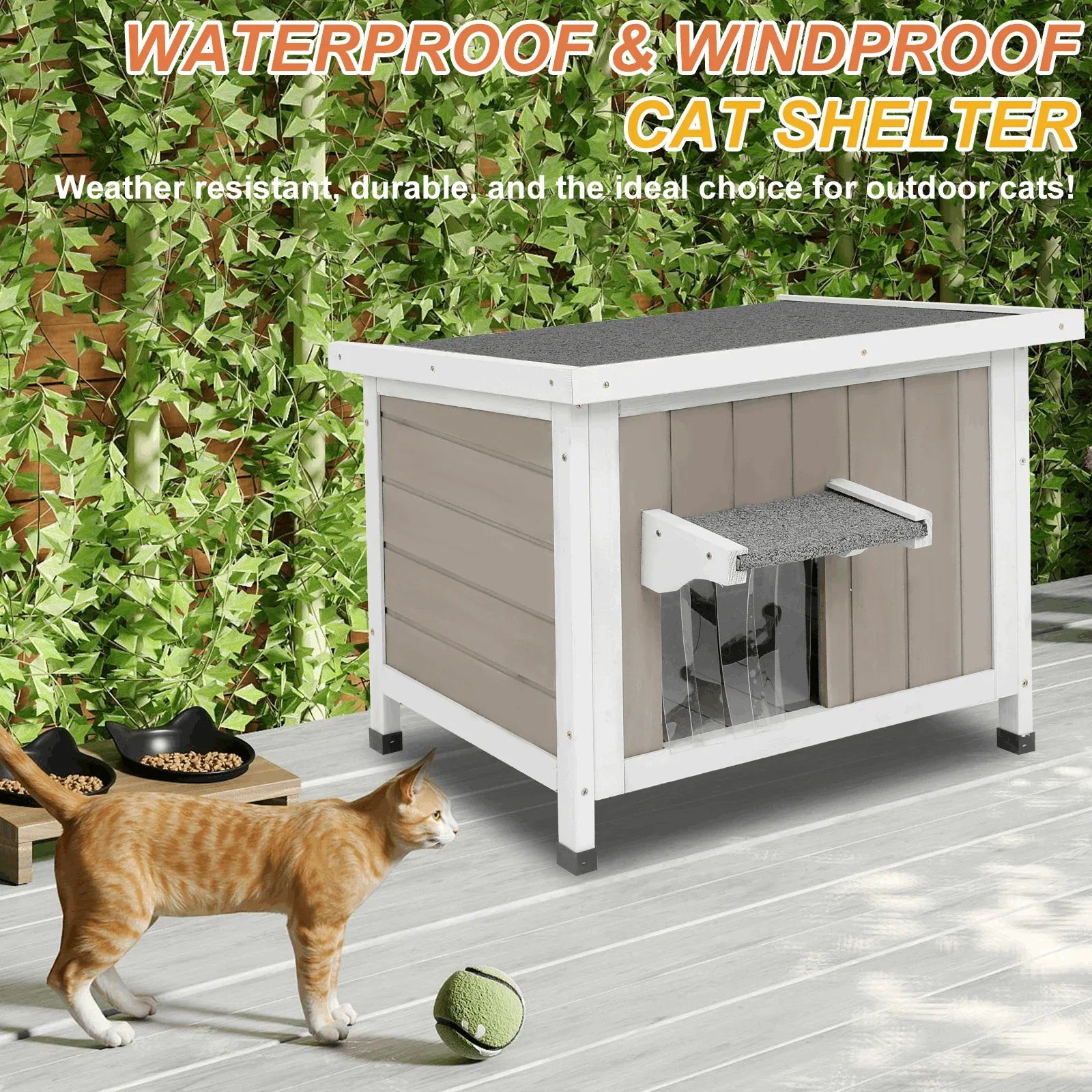 PETSCOSSET Outdoor Cat House, Weatherproof Solid Wood Cat Shelter with Openable Roof for Small Animals - USA MEGA SHOP