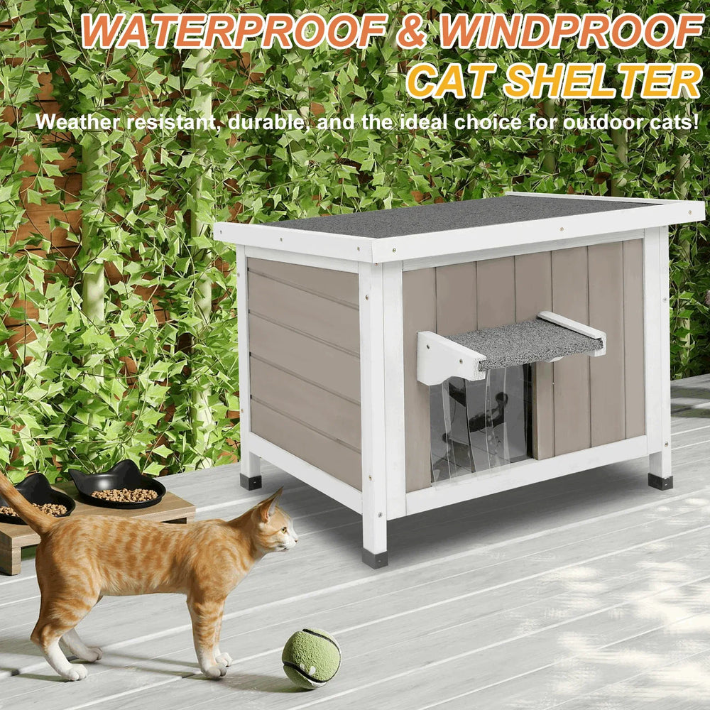 PETSCOSSET Outdoor Cat House, Weatherproof Solid Wood Cat Shelter with Openable Roof for Small Animals - USA MEGA SHOP