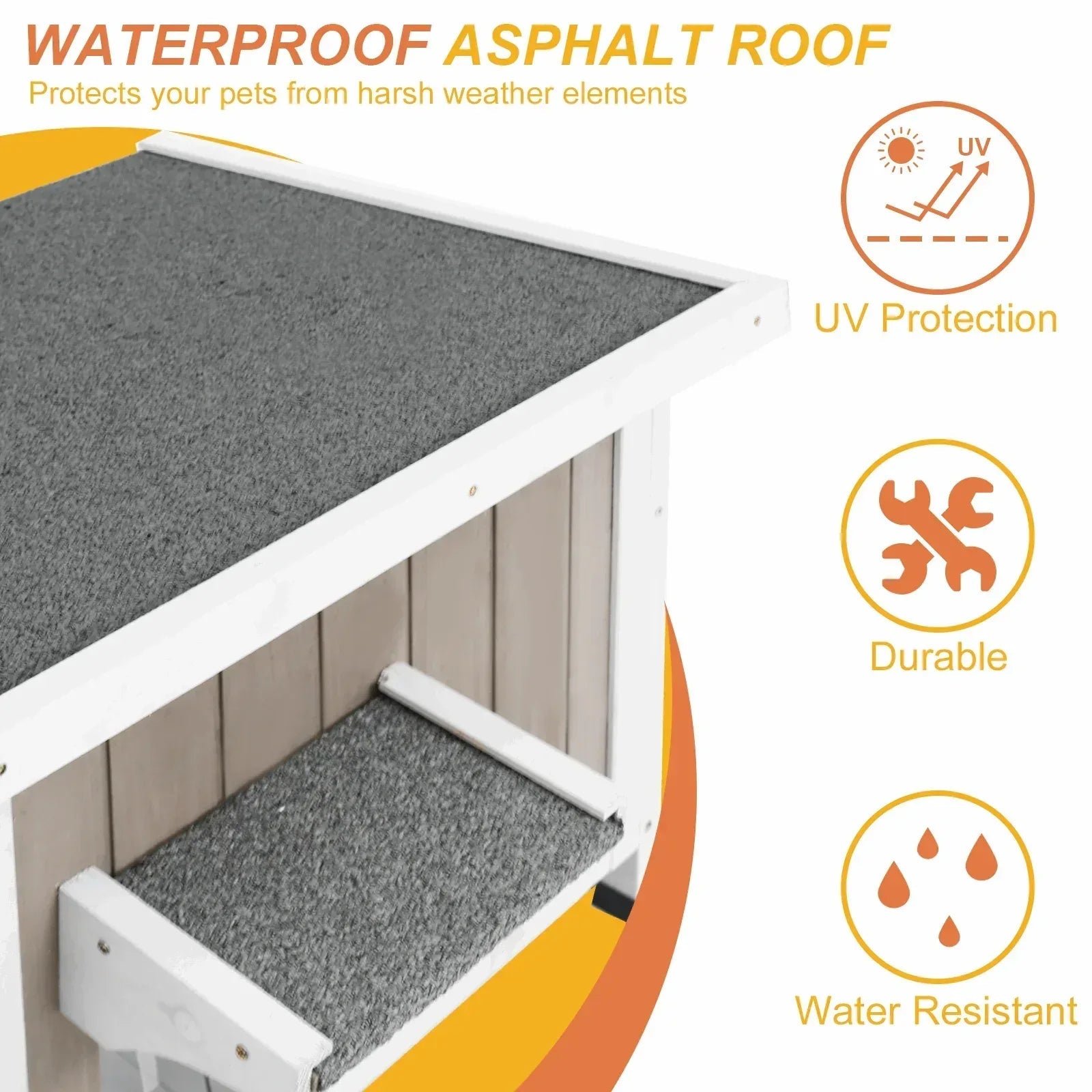 PETSCOSSET Outdoor Cat House, Weatherproof Solid Wood Cat Shelter with Openable Roof for Small Animals