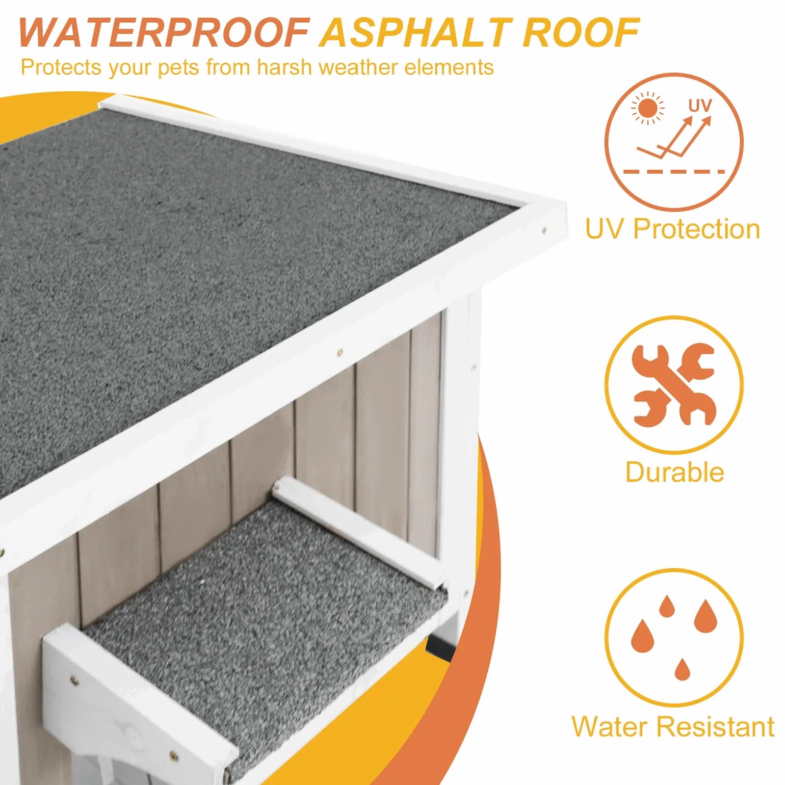 PETSCOSSET Outdoor Cat House, Weatherproof Solid Wood Cat Shelter with Openable Roof for Small Animals - USA MEGA SHOP