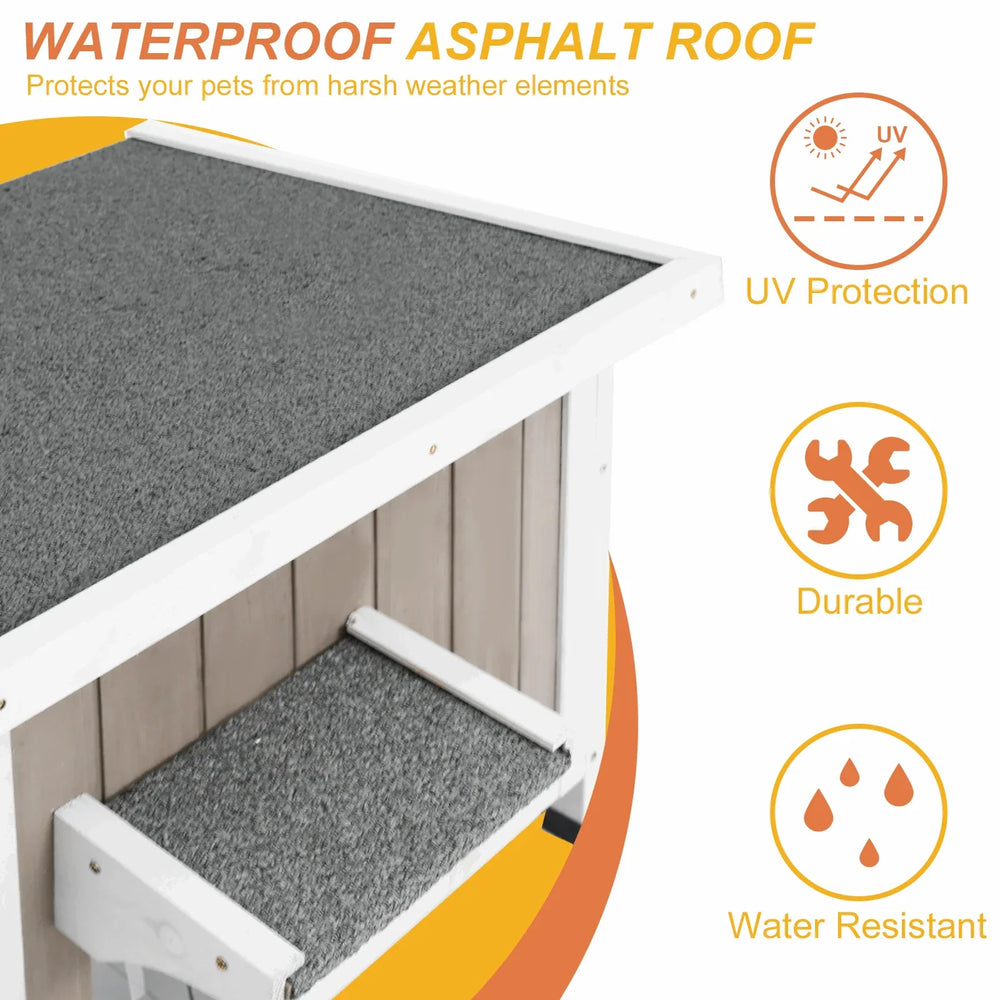 PETSCOSSET Outdoor Cat House, Weatherproof Solid Wood Cat Shelter with Openable Roof for Small Animals - USA MEGA SHOP